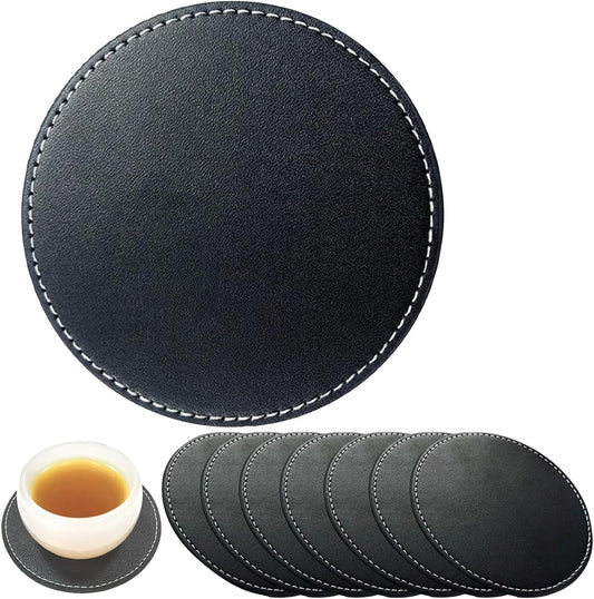Dessous de verre – antidérapant, en cuir PU, 8 pièces, noir